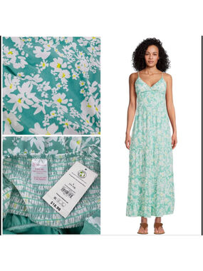 NWT No Boundaries Maxi Dress L Green White Floral Daisy